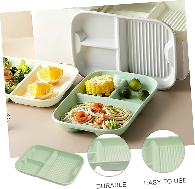 Healifty Ceramic Three-Grid Divided Serving Tray Nordic Style Long Rectangle Plate Creative Household Breakfast Dish for Boys and Girls Separated Food Platter for Appetizers and Snacks