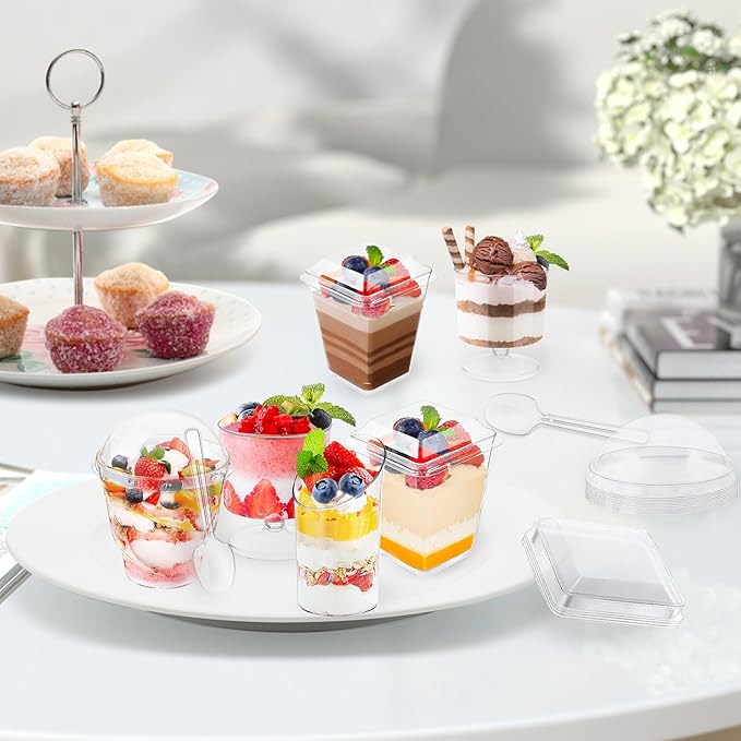 LifeIdeas 380 Pack Mini Dessert Cups with Spoons and lids, 5 oz Mini Clear Parfait Cups, Shooters Cups for Party, Round Yogurt Cups, Reusable Fruit Ice Cream Cake Pudding Cups