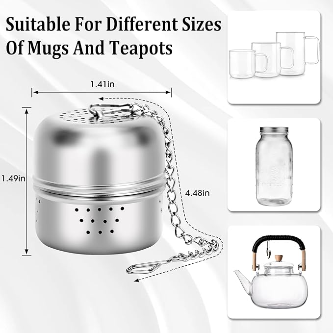 Leden Tea Ball Infuser for Loose Tea, Stainless Steel Strainer With Chain Hook, Steeper for Mug, Cup