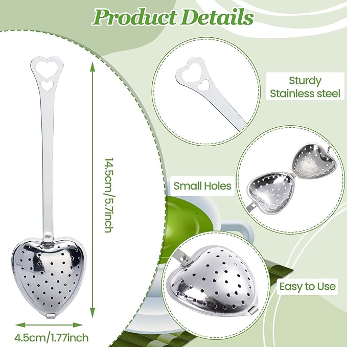 30 Pieces Tea Infuser for Loose Leaf Tea, Heart Shaped Tea Strainer Spoons Stainless Steel Long Grip Tea Filter Mesh Tea Steeper for Tea Party Accessories