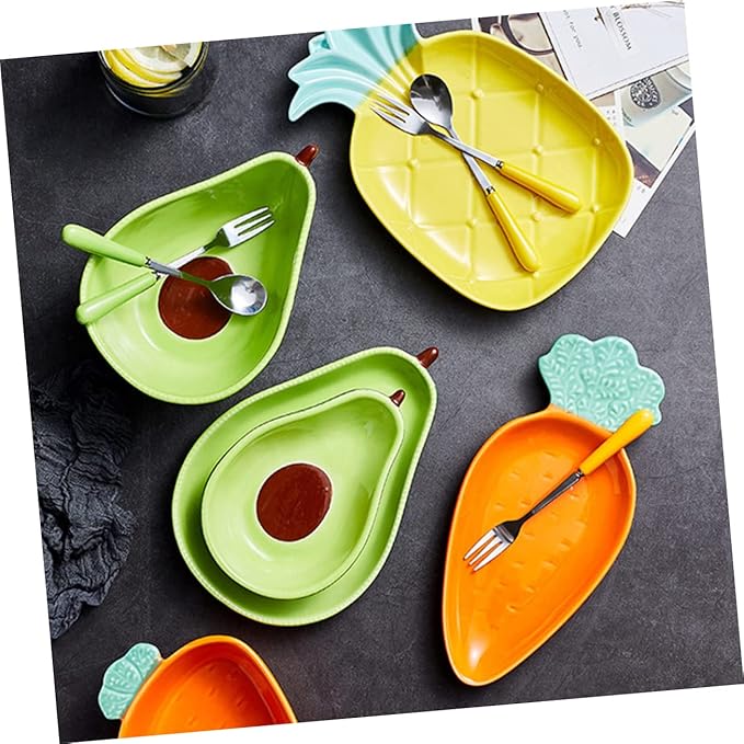 Amosfun Avocado Shape Appetizer Plate Creative Ceramic Snack Dish for Desserts and Fruits Cute Tableware for Parties and Picnics