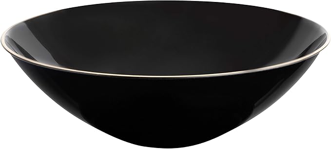 [16 OZ 20 Count] Black Plastic organic Party Soup bowls With Gold Rim Premium heavyweight Elegant Disposable Tableware Dishes