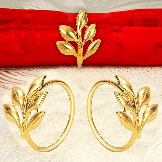 KPOSIYA Set of 6 Leaf Napkin Rings Metal Gold Napkin Holder Table Napkin Rings for Thanksgiving Day Christmas Dinning Table Parties Everyday (Ye Zi-Gold 6)