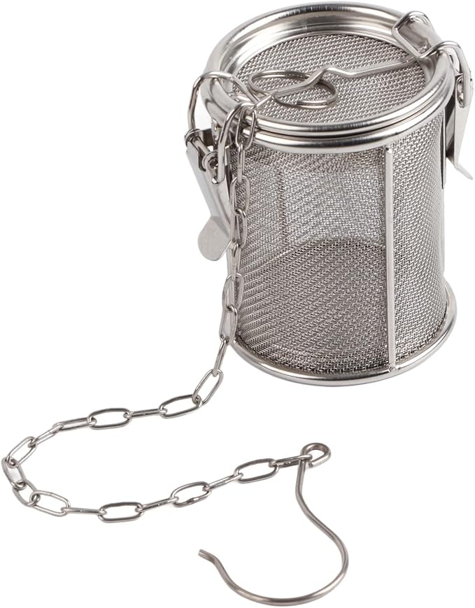 Tea Ball Strainer, Stainless Steel Infuser with Extra Fine Mesh & Chain Hook, 8x10cm Spice Filter Basket for Loose Leaf Tea, Soup Seasonings Brewing Separation Accessories