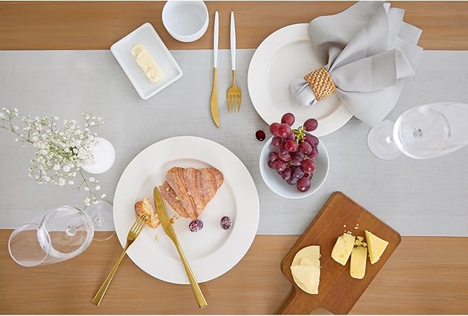 Solino Home Linen Table Runner 108 Inches Long - 100% Pure Linen Silver Cloud Dining Table Runner 14 x 108 Inch - Fete