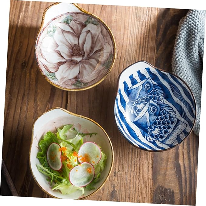 Mobestech 3Pcs Ceramic Appetizer Plates Hand Painted Sauce Bowls for Dipping Seasoning Kitchen Tableware for Home School Picnic Travel Random Styles