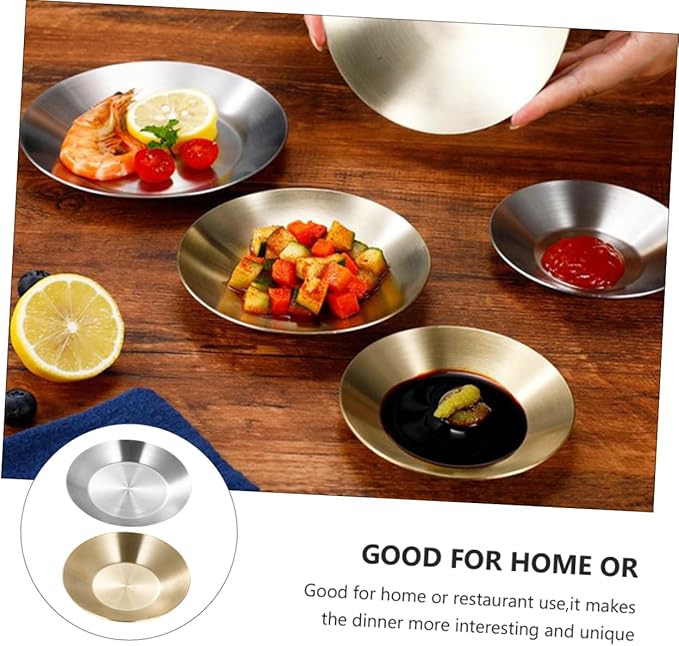 GLEAVI 304 Stainless Steel Round Sauce Dishes 2-Piece Set Korean Style Spice Plates for Appetizers Easy to Clean Washable Design for Dipping Sauces and Side Dishes
