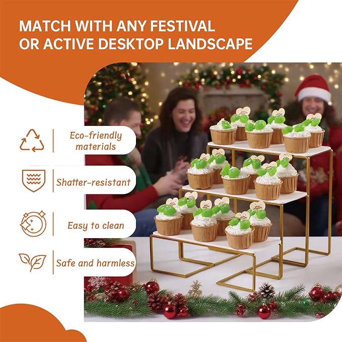 12 Inch 3 Tier Serving Stand Polypropylene Serving Platter Tier Serving Trays with Collapsible Sturdier Rack, Serving Dishes and Platters for Thanksgiving, Christmas, Entertaining, Gold,