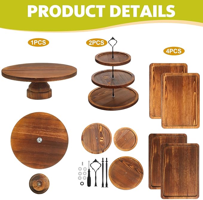 7 Pcs Wood Dessert Table Display Set Wooden 3 Tie Cupcake Stands Rustic Round Cake Stand Wood Dessert Serving Trays for Christmas Party Baby Shower Wedding Birthday(Brown)