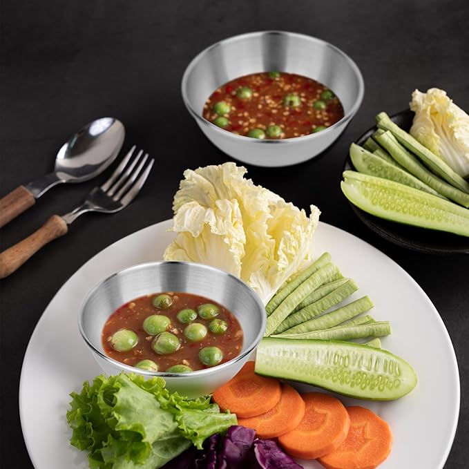 Stainless Steel Sauce Dishes,4 Pack Dipping Bowls,Small Bowls for Side dishes, Appetizer,Dip,Sushi.Reusable and Dishwasher Safe (4, Silvery)