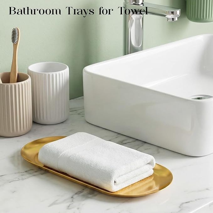 10 PCS Stainless Steel Gold Trays Serving Platters Set Bathroom Vanity Tray Decorative Jewelry Dish Small Metal Organizer Oval Storage for Perfume Trinket Buffet Snack Key