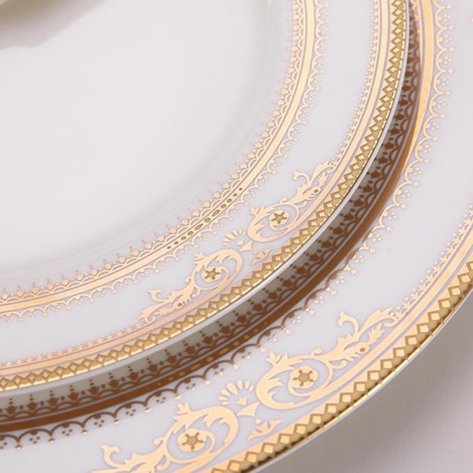 8 pieces bone china dishes set for 2, ceramic plate set with gold thread, elegant royal pattern dinnerware sets for wedding, housewarming, birthday