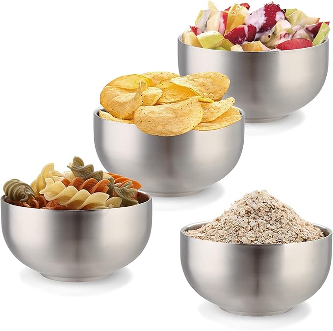 DEVICO Soup Cereal Bowls, 4-Piece 19-Ounce Stainless Steel Salad Rice Dessert Serving Bowl set, Matte Finish