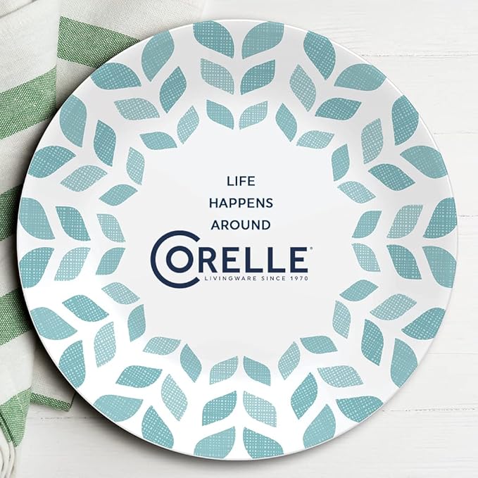 Corelle Global Collection Vitrelle 6-Piece Dinner Lunch Set, Triple Layer Recycled Glass, Lightweight Eco-Friendly Round 8-1/2-Inch Plates Set, Northern Pines