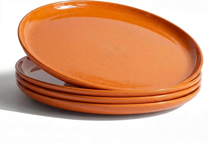 ONEderful 11 Inch Melamine Dinner Plates Set of 4 - Orange Modern Flat Plates, Durable & Lightweight Catering Dishes for Halloween, Christmas, Parties, Picnics, Holidays, Dishwasher Safe (Orange)