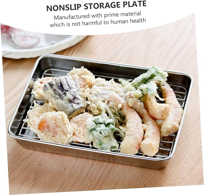 Zerodeko 1Pc Serving Tray with Net Bracket Multi Functional Food Storage Plate for Draining Steaming and Baking