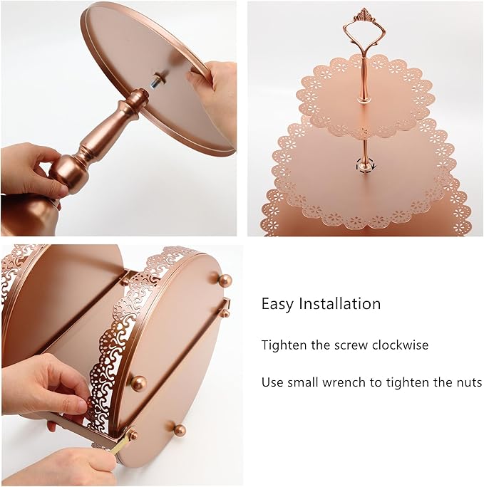 6 Pcs Rose Gold Cake Stands Set, QENUIITEA Cake Display Pedestal Tiered Cupcake Holder Dessert Plate Serving Tower Tray Decorative for Wedding Birthday Party Baby Shower Celebration