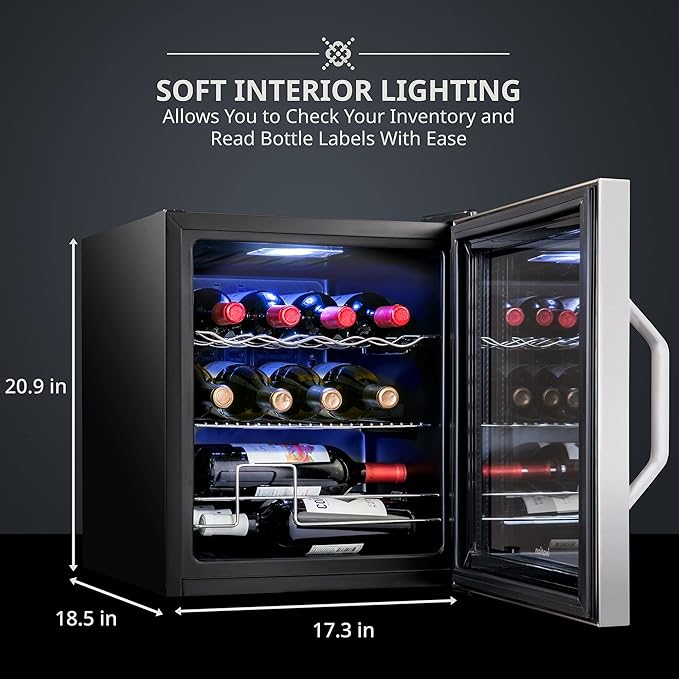 Ivation 12 Bottle Compressor Wine Cooler Refrigerator w/Lock | Large Freestanding Wine Cellar For Red, White, Champagne or Sparkling Wine | 41f-64f Digital Temperature Control Fridge Stainless Steel