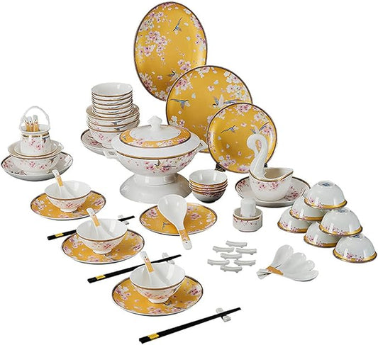 Luxury Tableware Set Tableware Dishes Plates Ceramic Combination Dinner Service Set of Bowls Dessert Plates Soup Plates Dinner Plates 62 Piece