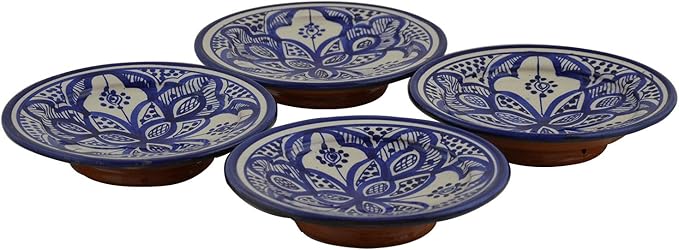 Moroccan Ceramic Plates Handmade Appetizer Tapas Serving Set Of Four White Blue
