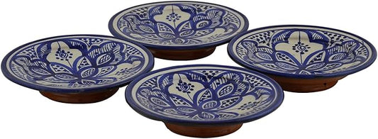 Moroccan Ceramic Plates Handmade Appetizer Tapas Serving Set Of Four White Blue