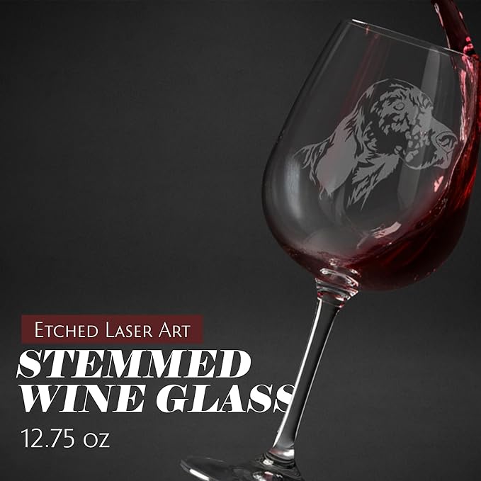 Etched Laser Art English Setter Personalized Dog Themed Etched 12.75oz Wine Glass Custom Dog Breed Wine Glasses, Ideal for Pet Lovers, Unique Birthday Gift for Men & Women, Personalized Gift