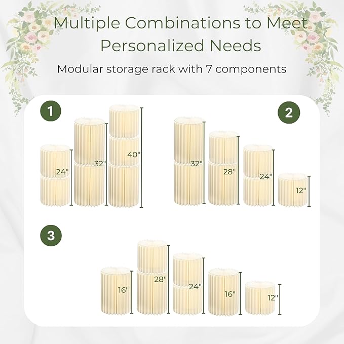 Stacking-Block Design Cake Stands for Party, Customizable Height, Sturdy Cardboard Column with Clearance Acrylic Plate, Reusable Round Cylinder Stands for Party for Birthday, Milky White
