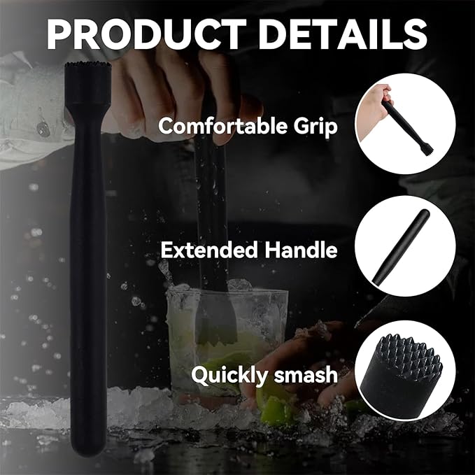 8 Pcs Muddler for Cocktails – 8 Inch Bar Muddler Set for Mojitos Fruit Drinks Ice Crushing – Perfect for Home Bar & Bartender Accessories (Black)