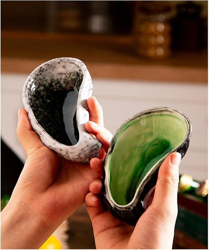Dipping Bowls Glazed Retro Creative Cuisine Restaurant Ceramic Plate Cold Dish Plate Small Dish Plate Appetizer Bowls(B)(Grey)