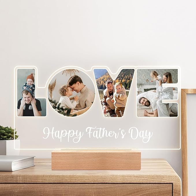 Custom Picture Frames with Photo, Customized Picture Frame, Personalized Photo Frame with Night Light, Christmas Birthday Gifts for Women Men Mom Dad Baby Kid Family