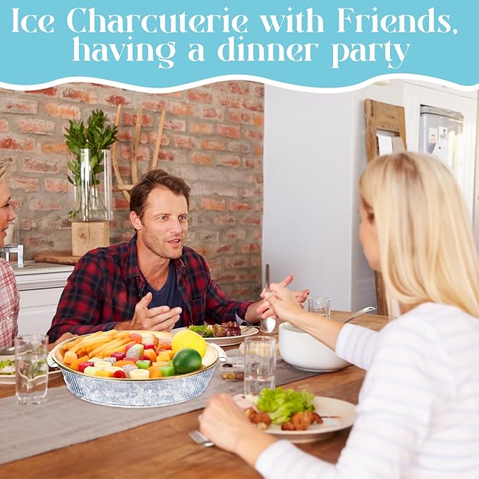 Baderke 1 Set 10" Chilled Serving Tray for Parties with Compartments and Lid Ice Chilled Platter Charcuterie Serving Board for Fruit Seafood Vegetable Appetizer Shrimp Cocktail (Gold)