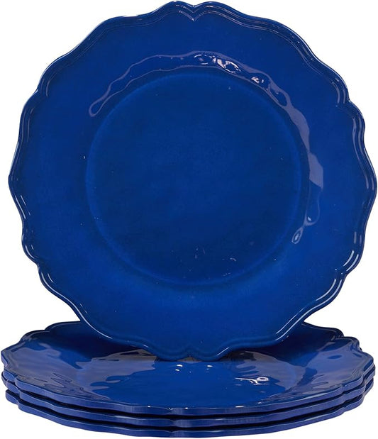 Isabella Blue Melamine Dinner Plates Set of 4 – Lightweight Unbreakable Plates for Indoor Outdoor Dining, Dishwasher Safe, BPA-Free, Great for BBQ, Poolside, Patio, or RV Use