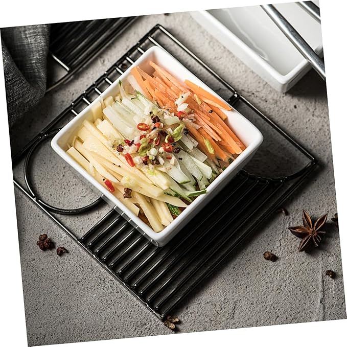 2pcs Square Mini Ceramic Seasoning Dishes Pure White Condiment Plates for Sauces and Appetizers for Entertaining and Dining