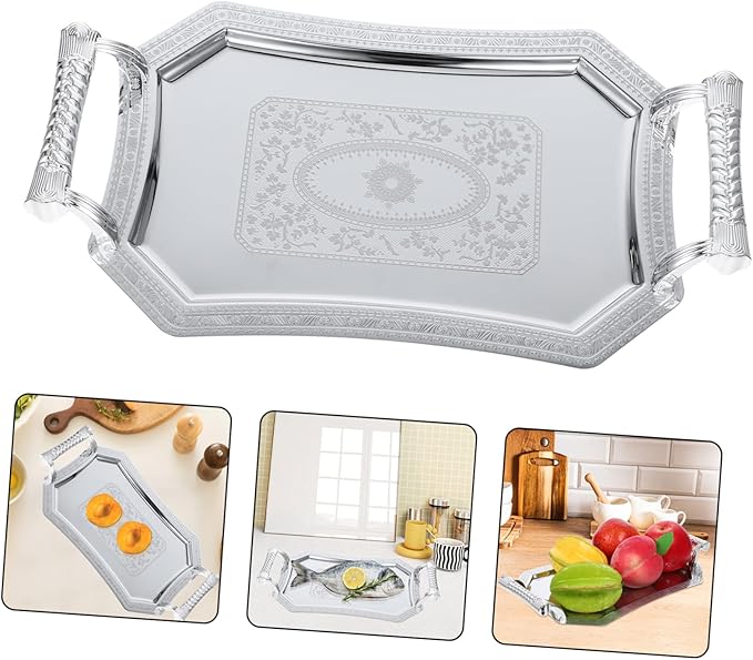 OUNONA Dinner Tray Serving Dish Table Tray Stainless Steel Versatile Home Party
