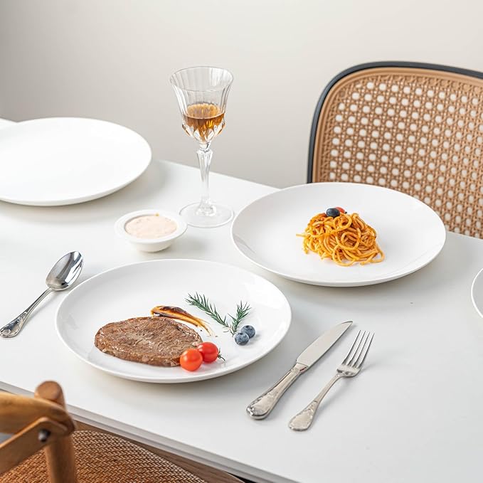 White Dinner Plates Set of 4, 11 Inch Ceramic Plates – White Porcelain Dinner Plates for Kitchen, Serving & Everyday Use, Microwave & Dishwasher Safe
