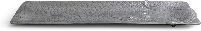 Arthur Court Designs Aluminum Alligator Oblong Tray Food Serving Tray Florida Gator Theme Metal Artisan Quality Hand Polished Tarnish-Free 19 inch x 6 inch