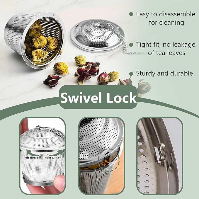 2 Pack Tea Strainers for Loose Tea, Extra Fine Mesh 18/8 Stainless Steel Tea Infuser, Loose Leaf Tea Steeper Tea Diffuser with Extended Chain Hook and Drip Tray (Small)