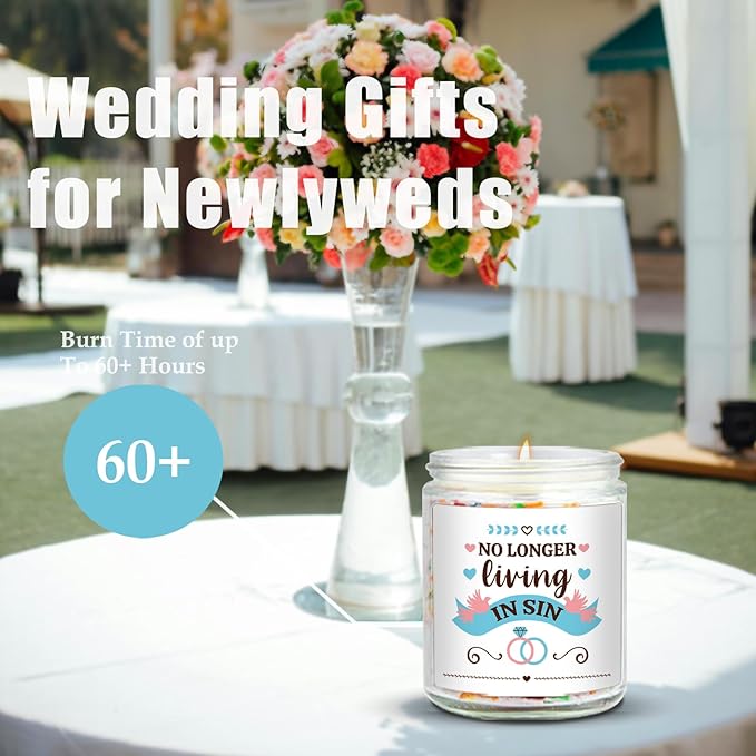 Wedding Gifts for Newlyweds, No Longer Living in Sin Candle, Funny Engagement Gifts, Gift for Bride Groom to Be, Funny Engaged Gift for Her, Bachelorette Party Decoration, Lavender Scented