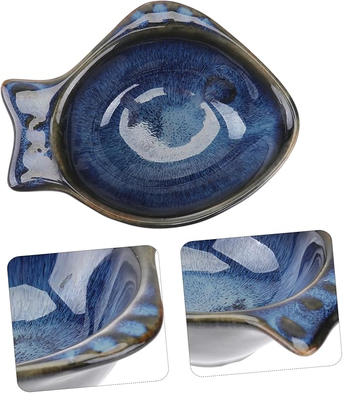 Fish Shaped Ceramic Flavor Dish Blue Appetizer Plate for Dipping Sauces Versatile Serving Bowl for Condiments Fruits Nuts for Home Picnics Restaurants