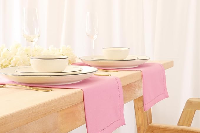 PurpleEssences Set of 12 Hemstitch Cloth Dinner Napkins 100% Cotton - Soft Durable Washable - Ideal for Wedding Spring Easter Summer - Perfect Everyday Use Table Linen 18x18 - Blush Pink