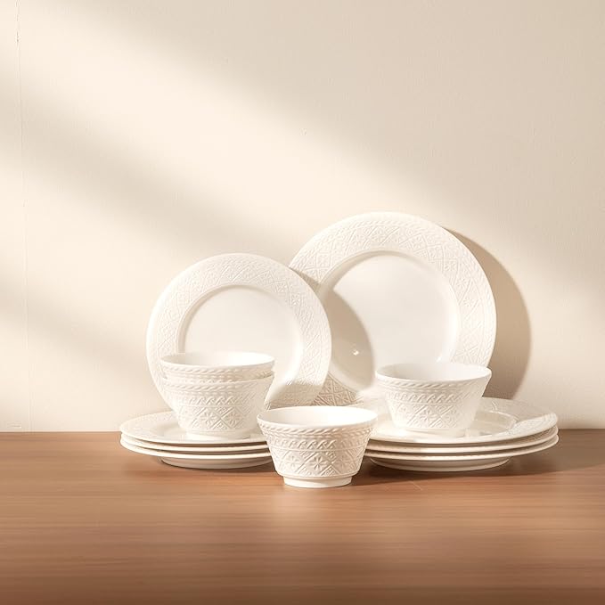 Dinnerware sets plates and bowls sets modern plates,Handmade Reactive Glaze Stoneware Plates and Bowls Sets,Highly Scratch Resistant Dishwasher & Microwave Safe Dishes Set (style - 3, 4 - Set (12pcs))