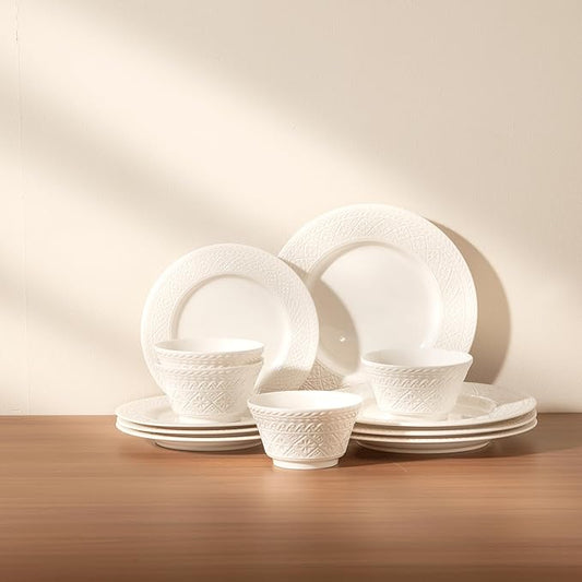 Dinnerware sets plates and bowls sets modern plates,Handmade Reactive Glaze Stoneware Plates and Bowls Sets,Highly Scratch Resistant Dishwasher & Microwave Safe Dishes Set (style - 3, 4 - Set (12pcs))