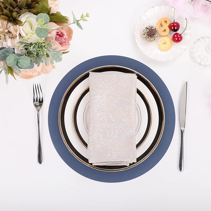 SHACOS 100 PCS Round Paper Placemats 13 inch Disposable Paper Place Mats for Dinner Wedding Birthday Party Festival Table Decoration Indoor Outdoor, Navy Blue (Pack of 2)