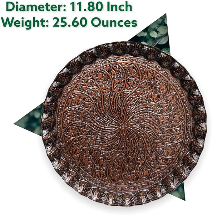 Alisveristime Turkish Ottoman Coffee Tea Serving Tray – 11.8 Inches, Wavy Zamac Tray with Traditional Motifs, Available in Five Color Variations (Copper)