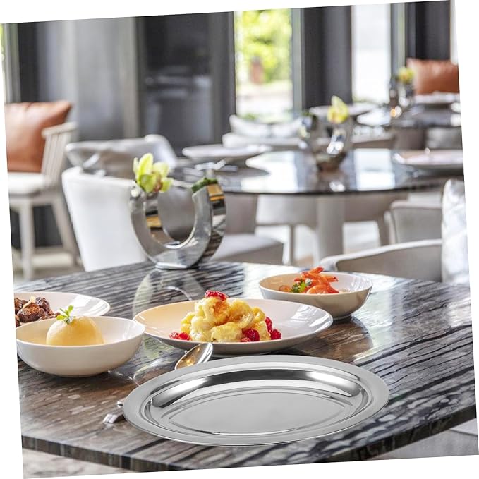 Healifty 1Pc Stainless Steel Oval Serving Tray Multi Function Pastry and Snack Plate for Desserts Fish and Fries Easy to Clean for Parties and Entertaining