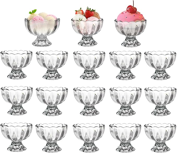 Vintage Glass Dessert Bowls, Ice Cream cups, 5oz Dessert cups, for Sundae, Fruit, Ice Cream, Pudding, small snacks,Condiment (18)
