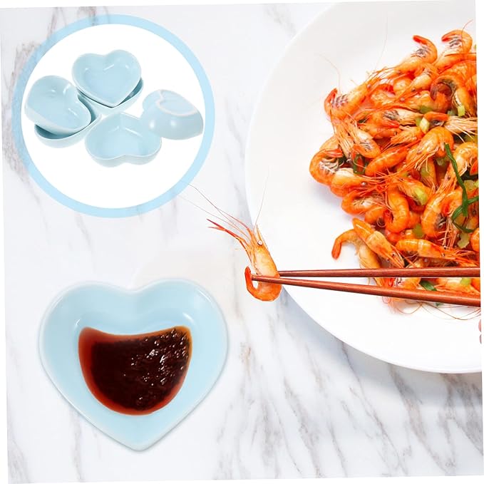 6pcs Heart Shaped Plate Sauce Container Serving Bowl Ceramic Appetizer Dishes Dessert Dish Bowl Seasoning Dishes Sushi Appetizer Plate Ceramics Dipping Sauce Bowl Purple re-usable (Color : Blu