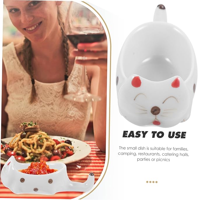 Happyyami Cute Cat Sauce Dish Appetizer Plate for Dipping Soy Sauce Condiments Dishwasher Safe Parties Housewarming and Birthdays