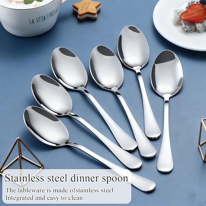 Berglander Dinner Spoons Set 24pcs, 7.36" Food Grade Stainless Steel Silverware Soup Spoon Tablespoon for Home, Kitchen or Restaurant Mirror Polished, Dishwasher Safe