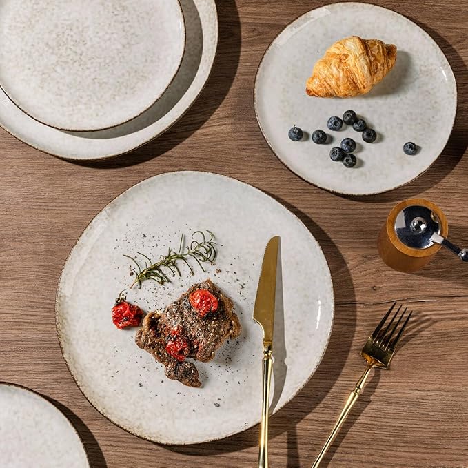 AmorArc Ceramic Dinnerware Sets,Handmade Reactive Glaze Stonewre Plates and Bowls Sets,Highly Chip and Crack Resistant | Dishwasher & Microwave Safe Dishes Set,Service for 4 (12pc)